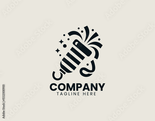 Festive Party Popper Dynamic Streaks Celebration Joyful Vector Logo Design