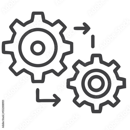Gear and Cog Icon for Process Automation and Settings Interfaces - Suitable for Technical Documentation, Business Workflow Illustrations and System Configuration