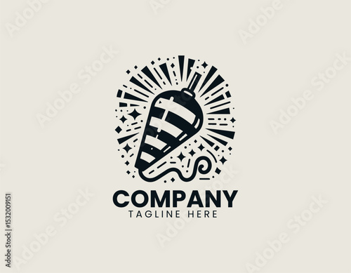 Festive Party Popper Dynamic Streaks Celebration Joyful Vector Logo Design