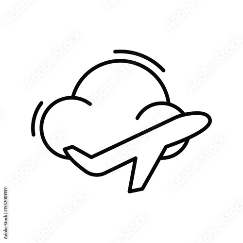 Outline Airplane with Clouds Icon Thin Line Symbol for Aviation and Weather Concepts