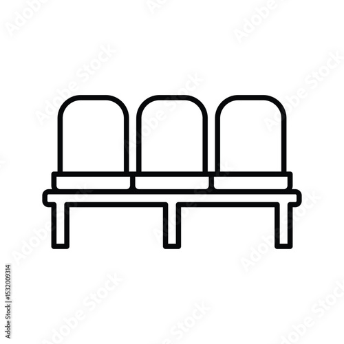 Three Connected Chair Icon Outline Thin Line for Terminal or Office Waiting Area
