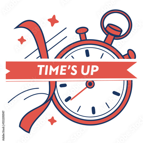 Red Stopwatch Time Up Illustration Coral Ribbon Design