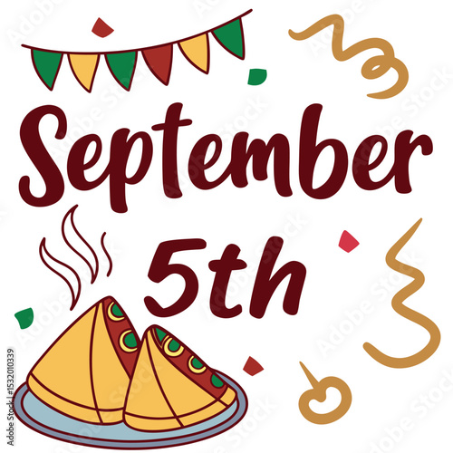 September 5th Festive Food Illustration Maroon Gold Yellow Green