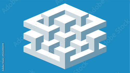 Isometric illusionary cube with geometric white shapes suitable for modern design projects