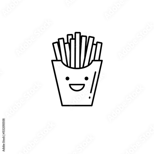 Black Line Icon of Cheeky French Fries in Cone Character
