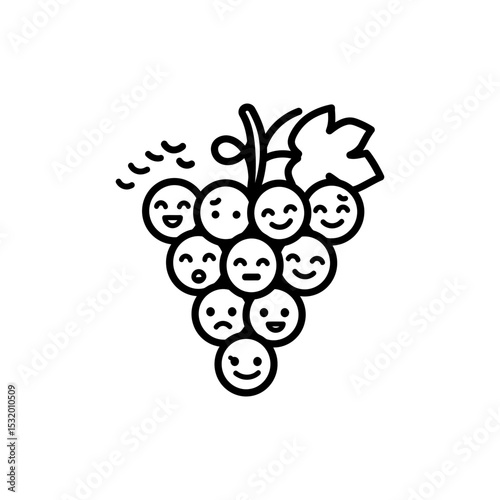 Black Line Icon of Giggling Grapes Character