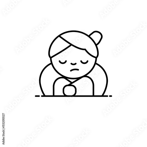 Black Line Icon of Drowsy Hash Brown Character
