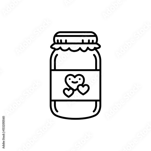 Black Line Icon of Flattered Jam Jar Character