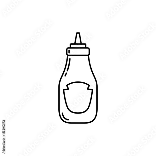 Black Line Icon of Confident Ketchup Bottle Character