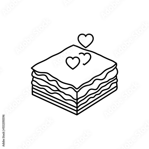 Black Line Icon of Loving Lasagna Slice Character