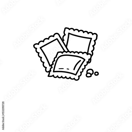 Black Line Icon of Playful Ravioli Character