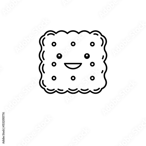 Black Line Icon of Biscuit with Polite Smile