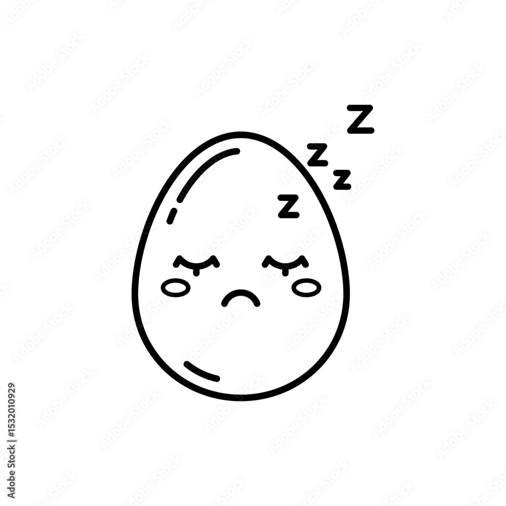 Fototapeta premium Black Line Icon of Sleepy Egg Character
