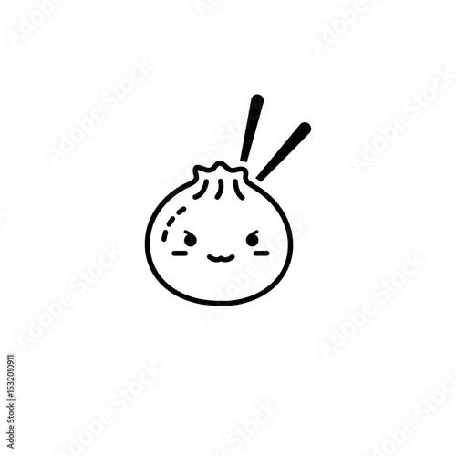 Black Line Icon of Bashful Dumpling Character