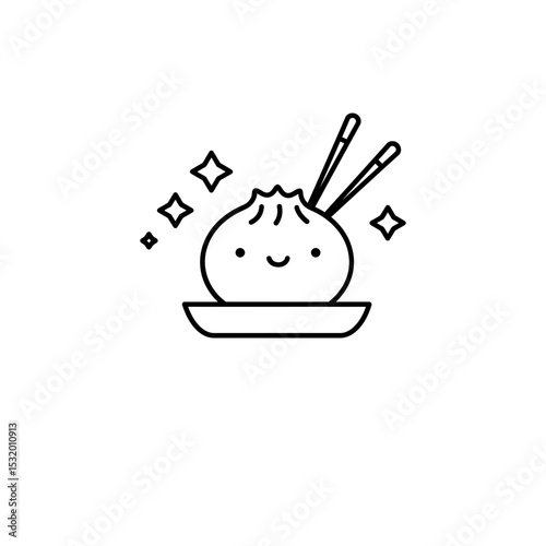 Black Line Icon of Joyful Dumpling Character