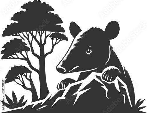 Animal vector silhouette of a tapir