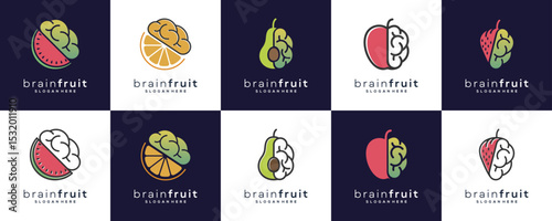 Set Collections of Brain and Fruit Logo Design Inspirations.