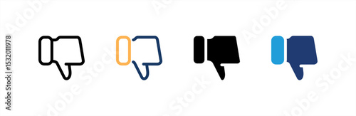 Thumb Down icon set multiple style collection. Vector illustration.