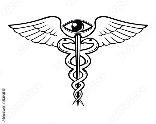 Winged Serpent Eye of Providence Medical Symbol Illustration