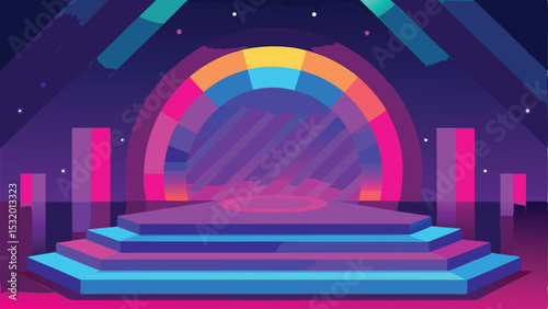 Neon stage illustration with bright colors and gradient effects for modern design
