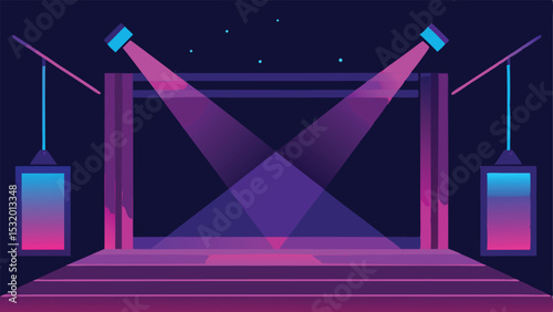 Neon stage design with purple and pink stage lights and dark gradient background