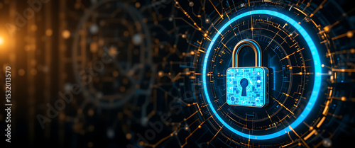 abstract cyber protection data base strong protection transparent bolt theme network connected style dark golden and gold gradient blending visual dark background on the left wall glass with digital 3