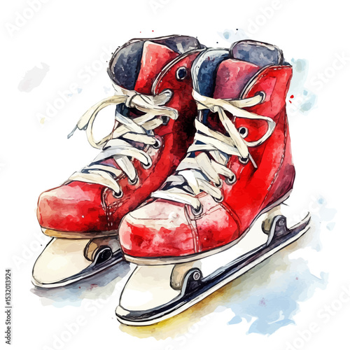 Skating Shoes, watercolor vector, isolated on a white background.