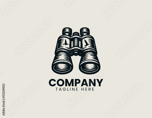Basic Black and White Binoculars Sketch Simple Optical Vision Vector Logo Design