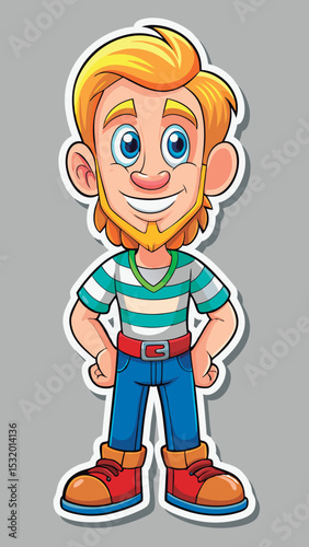Friendly cartoon guy in striped shirt.