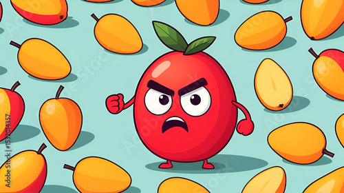 Raging Red An Angry Cartoon Mango Character Digital Illustration.