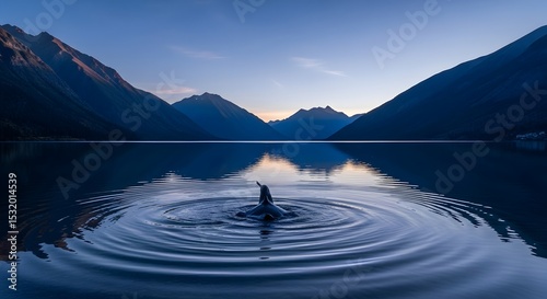 Tranquil Dawn at the Mountain Lake: Serene Reflection and Rippling Waters