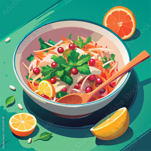Colorful vegetable salad with citrus.