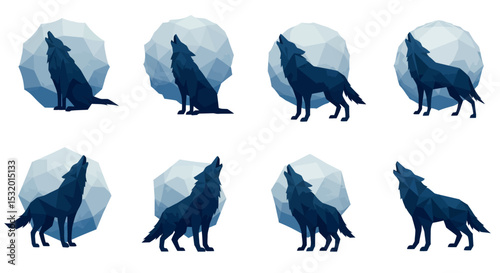 Wolf Howl Moon Polygon Vector Art.