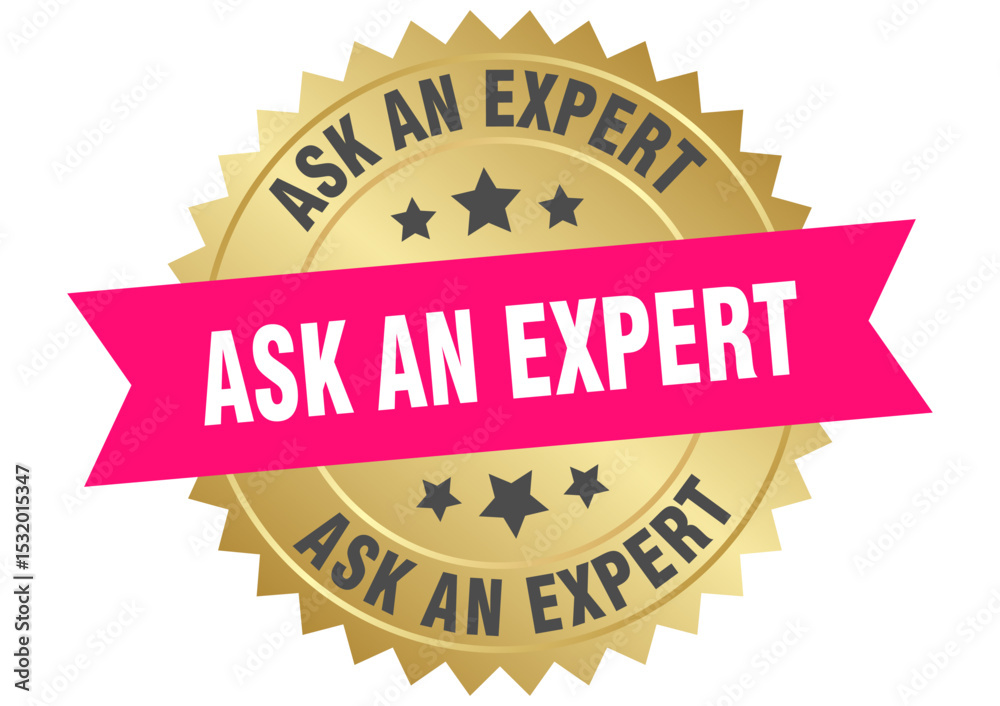 Obraz premium ask an expert. ask an expert round pink and gold label isolated on transparent background
