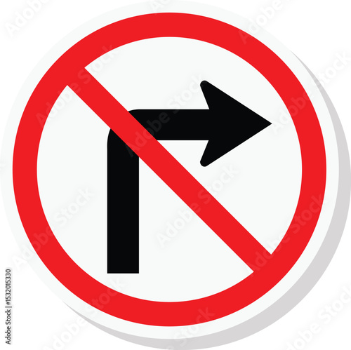 no right turn arrow forbiddem sign isloated on a white background