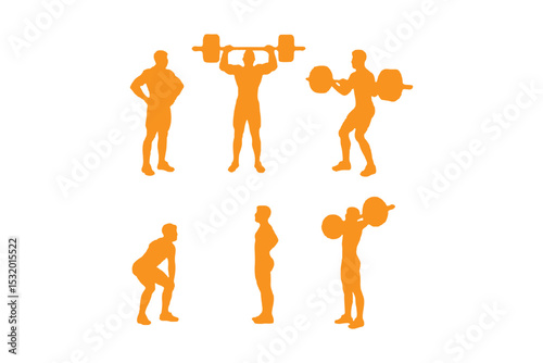 
weightlifting silhouette set. male and female athlete, weightlifter, sport. isolated on white background. vector illustration.
