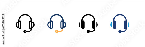 Headset icon set multiple style collection. Vector illustration.