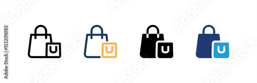 Shopping Bag icon set multiple style collection. Vector illustration.