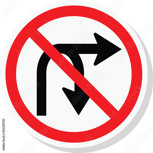 no u turn and right arrow sign vector isloated on a white background