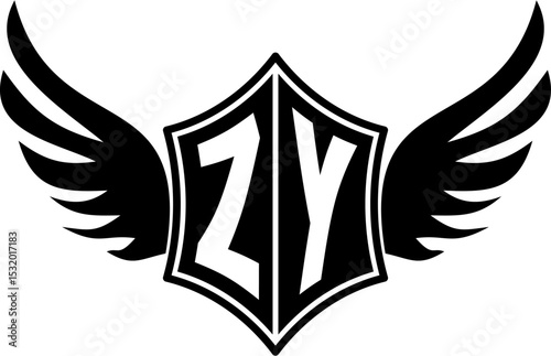 ZY logo emblem with winged and shield template