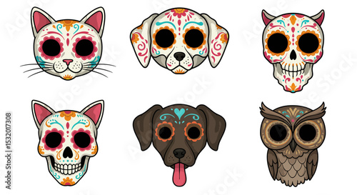 Dia de los Muertos animals vector set.