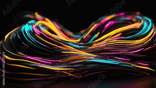 Colorful Abstract Wires Creating a Flowing Pattern on Black Background