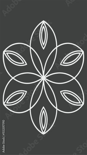 Simple geometric floral design in white outlines with transparent background for versatility