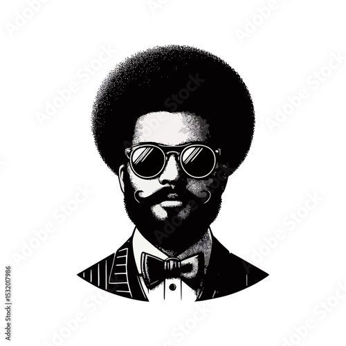 Afro man Gentlemen engrave vector illustration logo icon