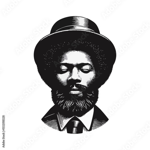 Afro man Gentlemen engrave vector illustration logo icon