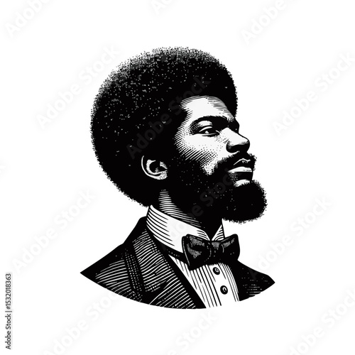Afro man Gentlemen engrave vector illustration logo icon
