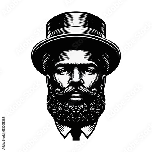 Afro man Gentlemen engrave vector illustration logo icon