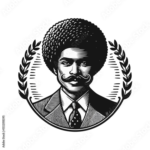Afro man Gentlemen engrave vector illustration logo icon
