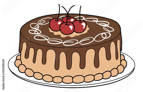 "Cherry-Topped Delight – Chocolate Cake Vector Illustration"

