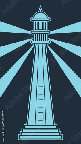 Simple vector illustration of a radiant lighthouse with beam lights showing safe navigation